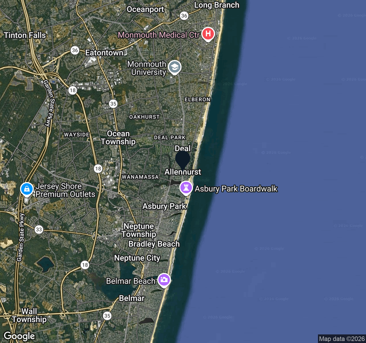 Hybrid map view of Allenhurst Boro
