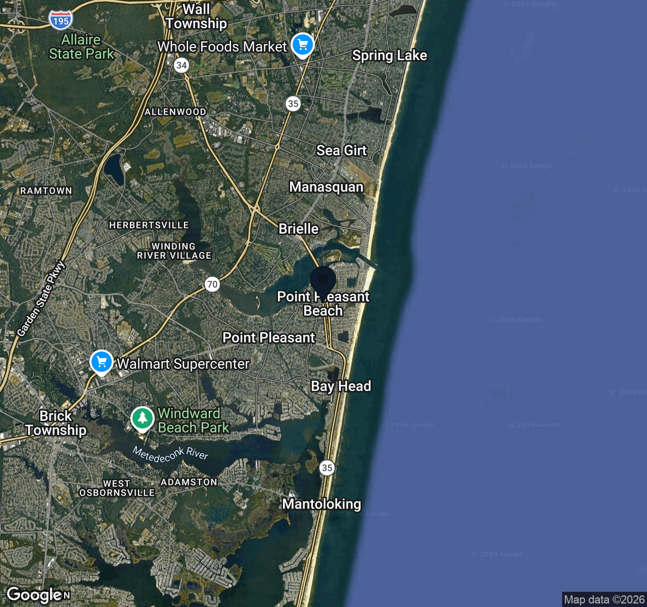 Hybrid map view of Point Pleasant Beach