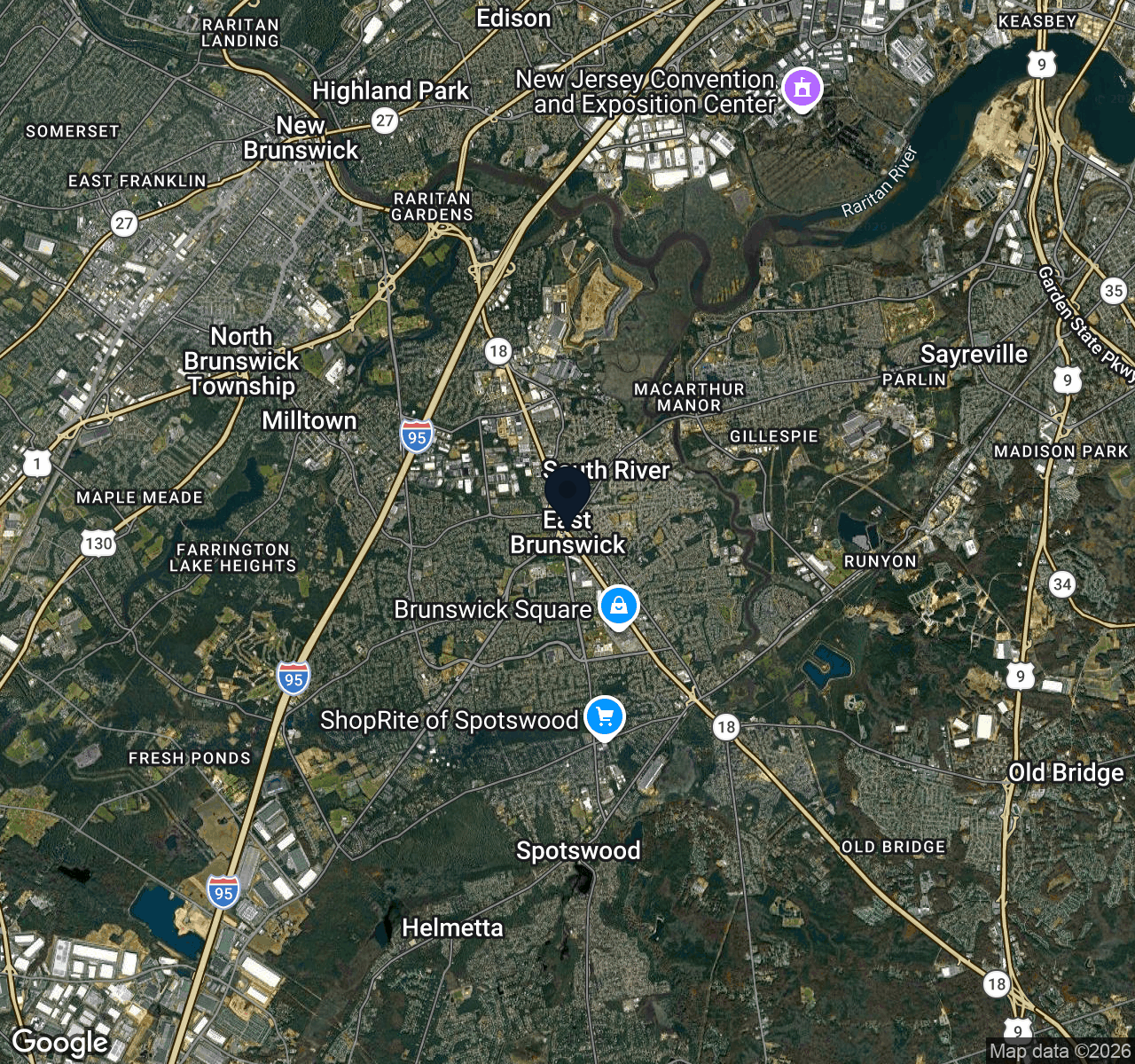 Hybrid map view of East Brunswick