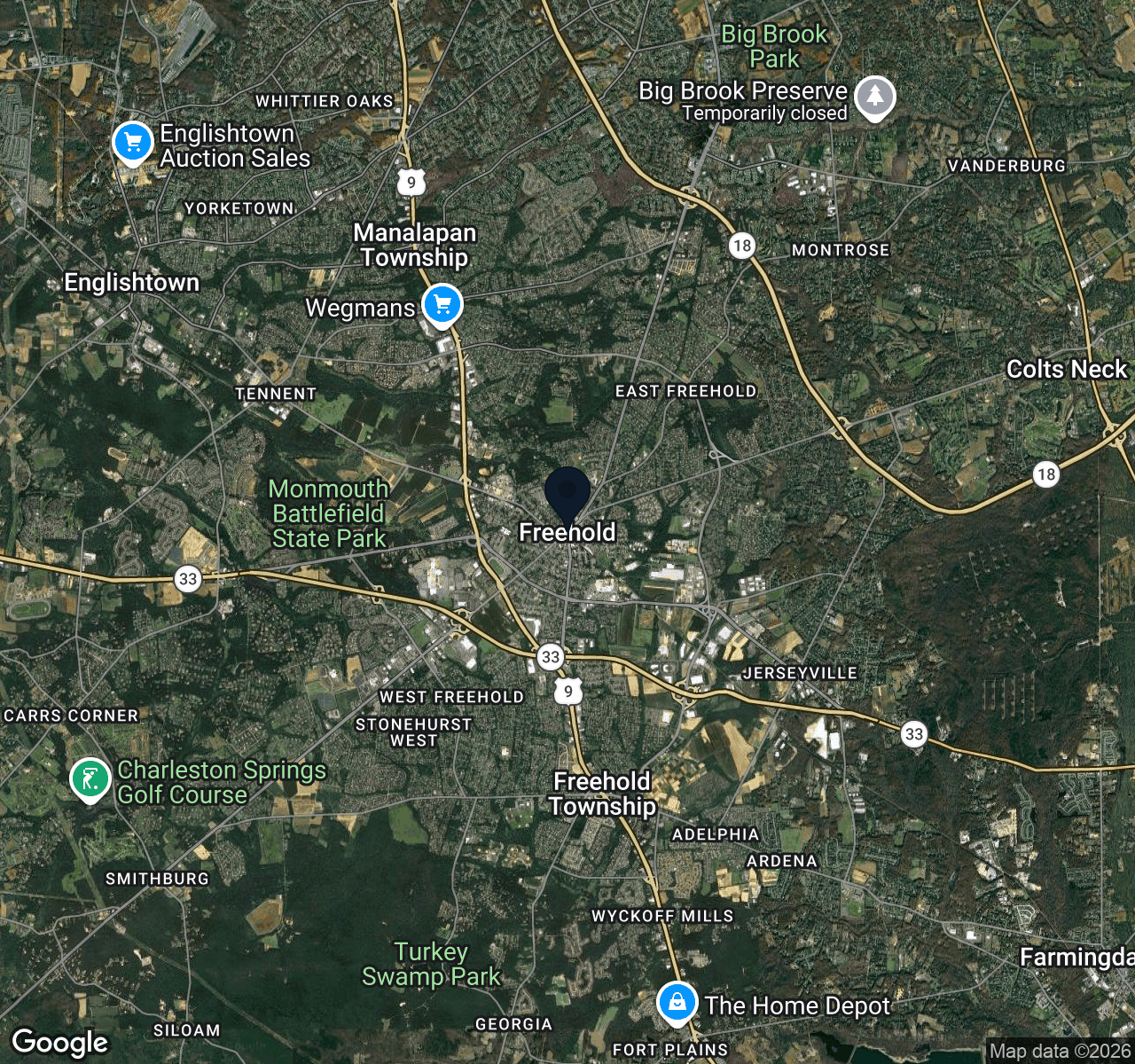 Hybrid map view of Freehold Borough