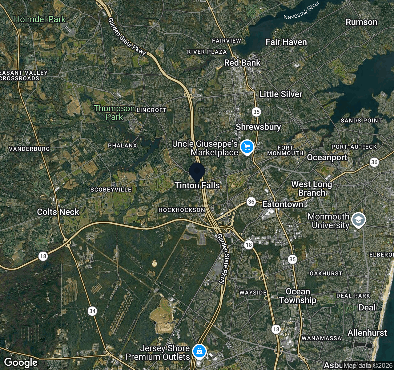 Hybrid map view of Tinton Falls