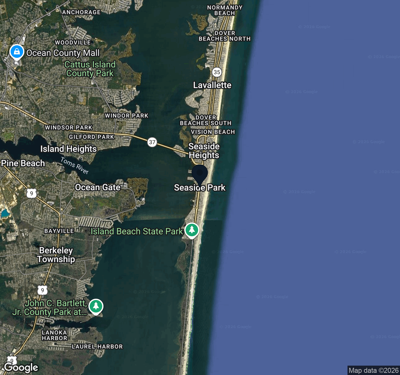 Hybrid map view of Seaside Park