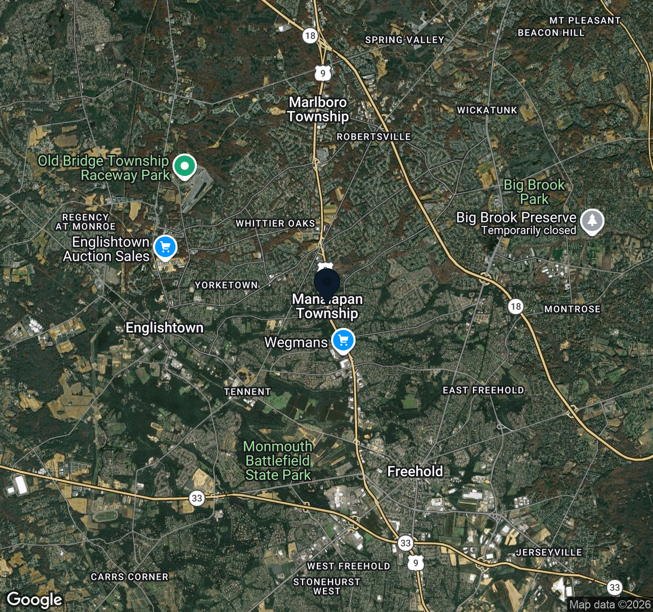 Hybrid map view of Manalapan