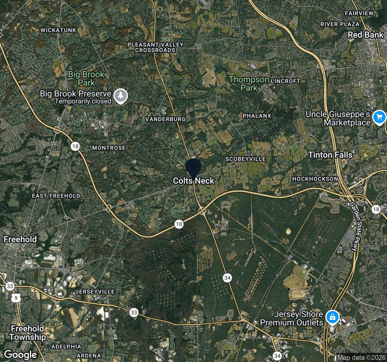 Hybrid map view of Colts Neck