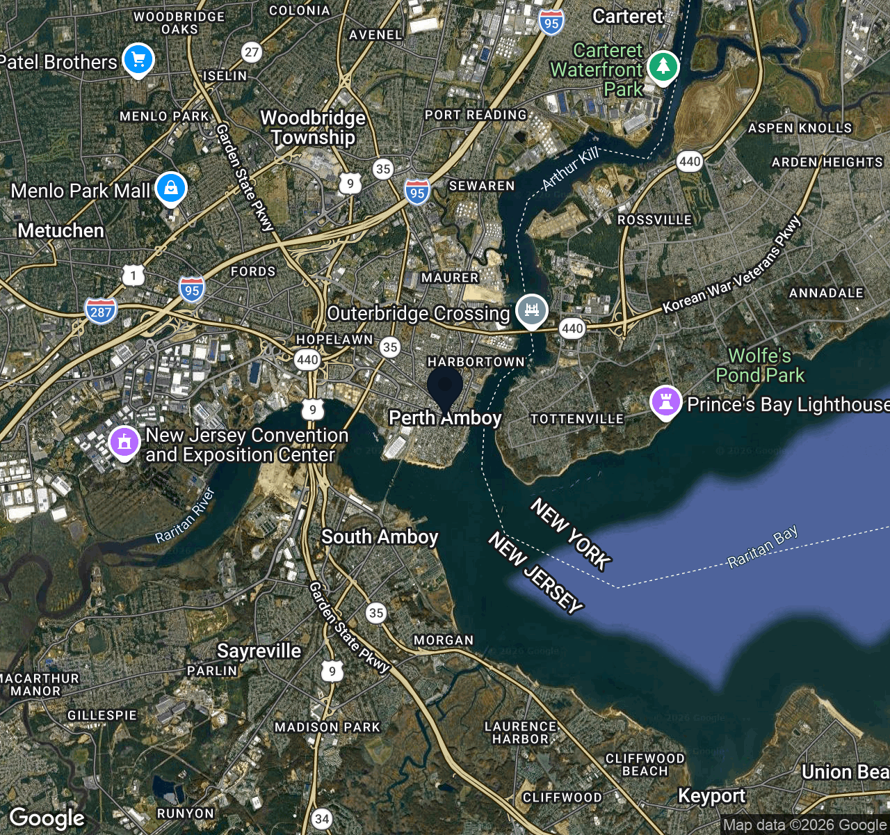 Hybrid map view of Perth Amboy