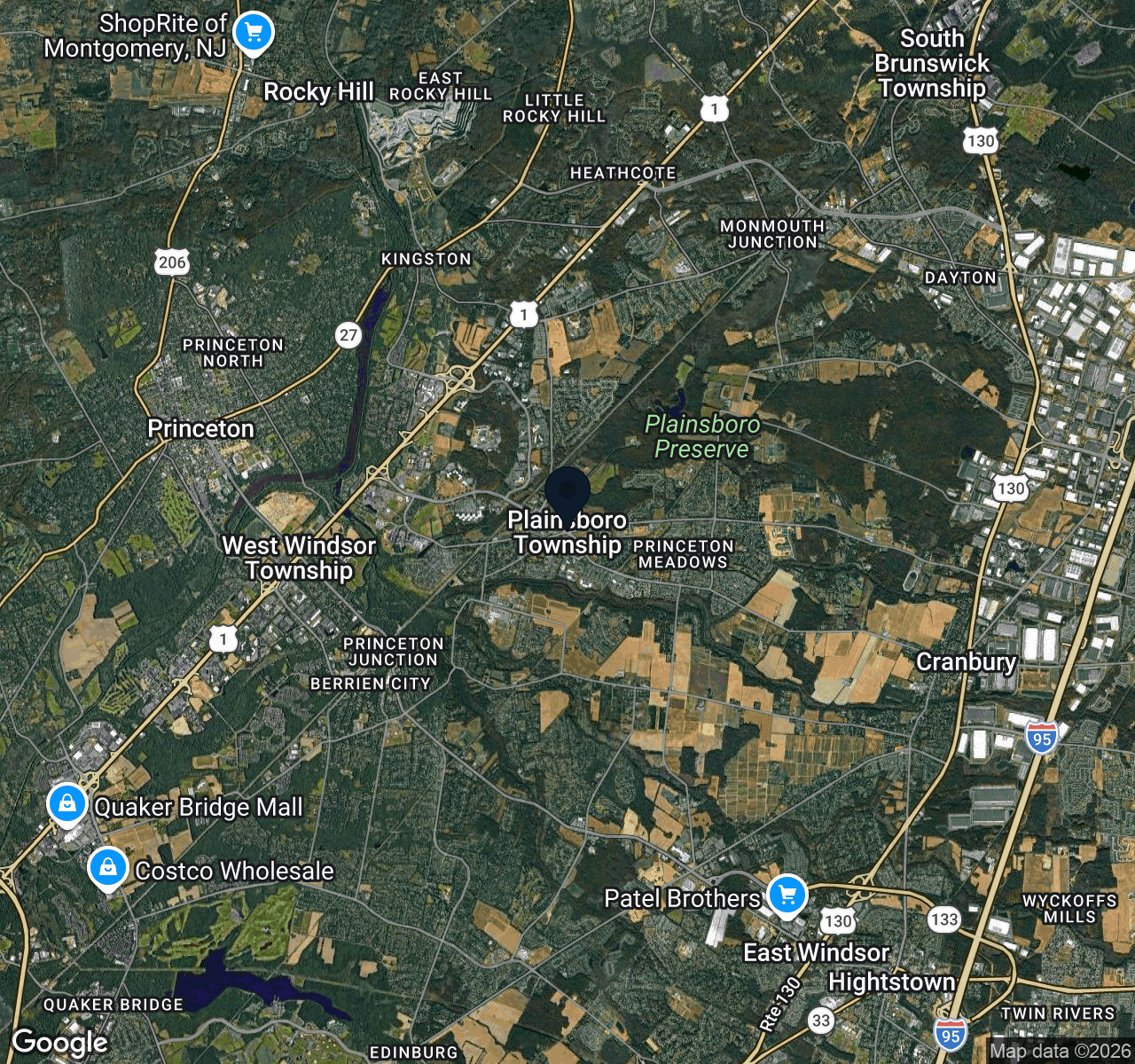 Hybrid map view of Plainsboro