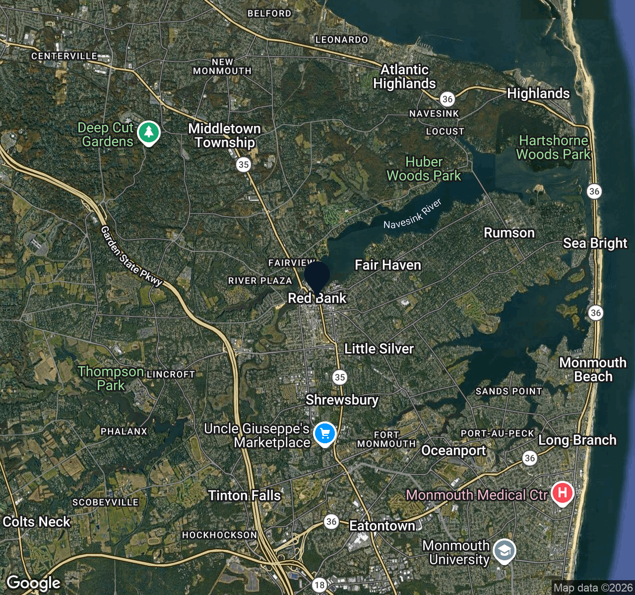 Hybrid map view of Red Bank