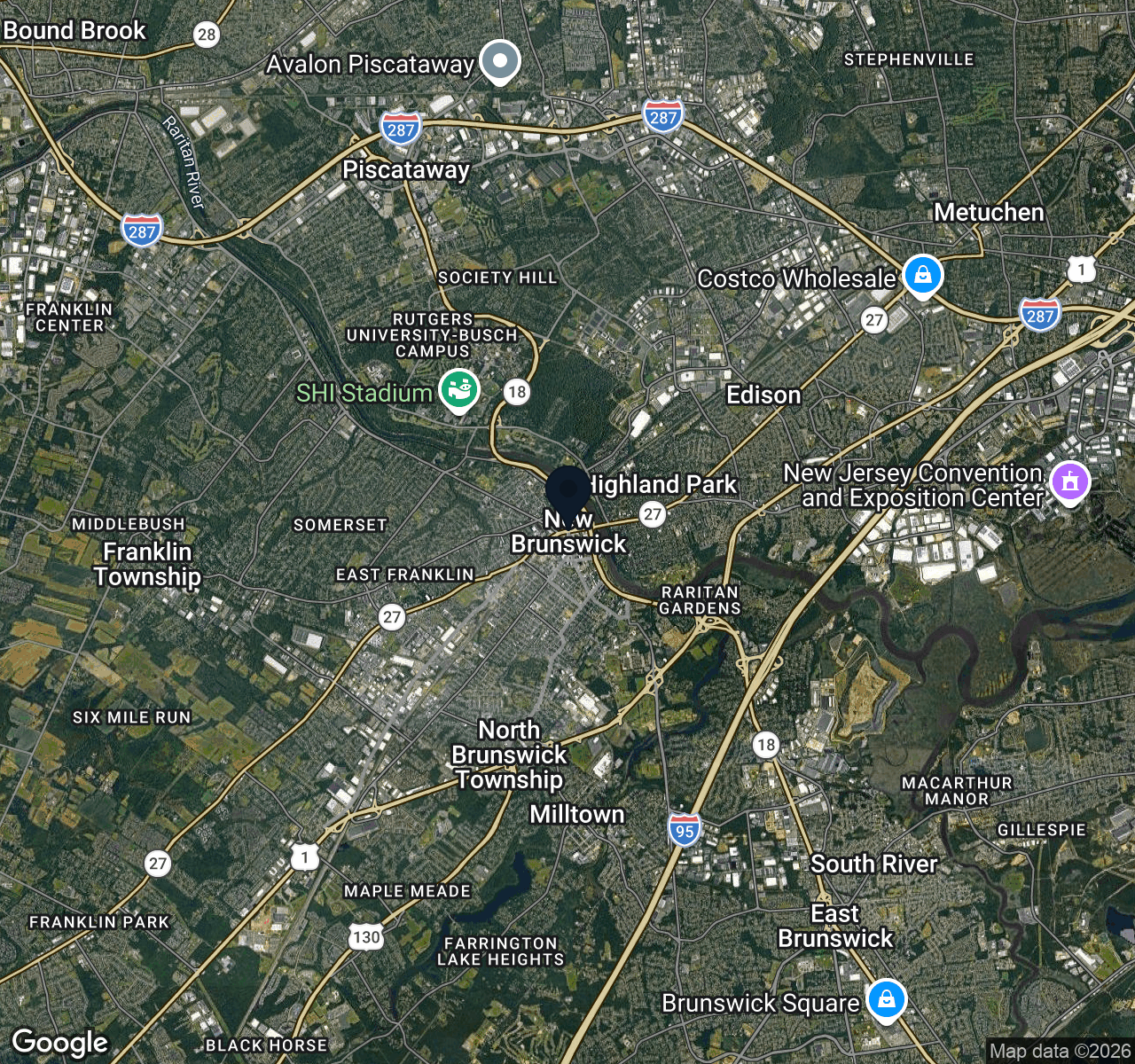 Hybrid map view of New Brunswick