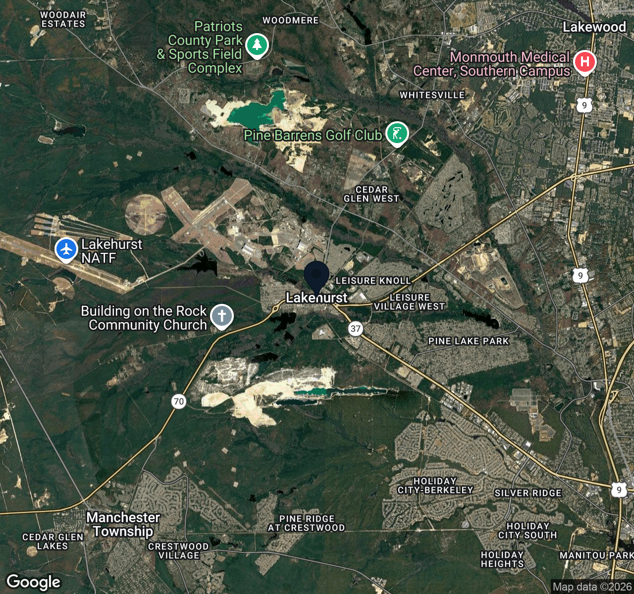 Hybrid map view of Lakehurst