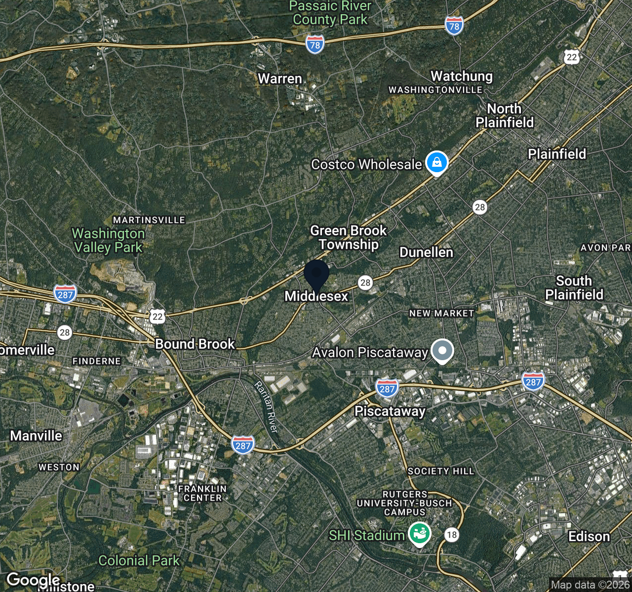 Hybrid map view of Middlesex Borough