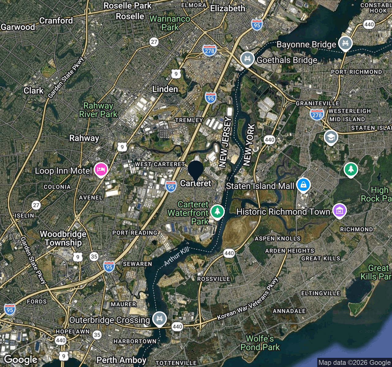 Hybrid map view of Carteret