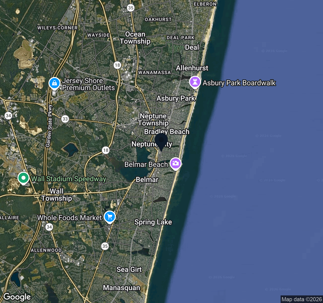 Hybrid map view of Avon-By-The-Sea Boro