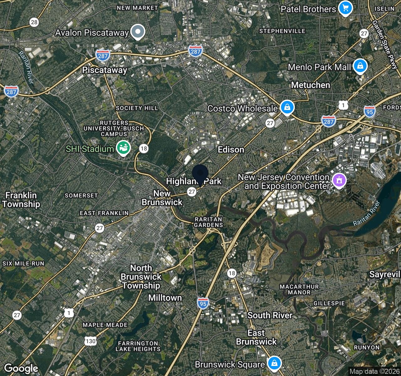 Hybrid map view of Highland Park
