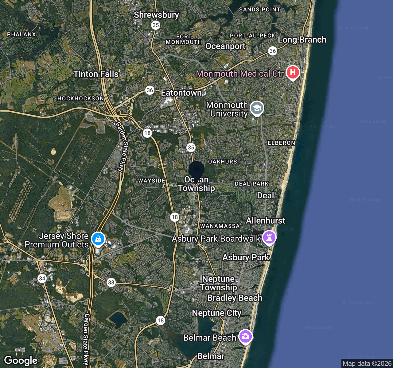 Hybrid map view of Ocean