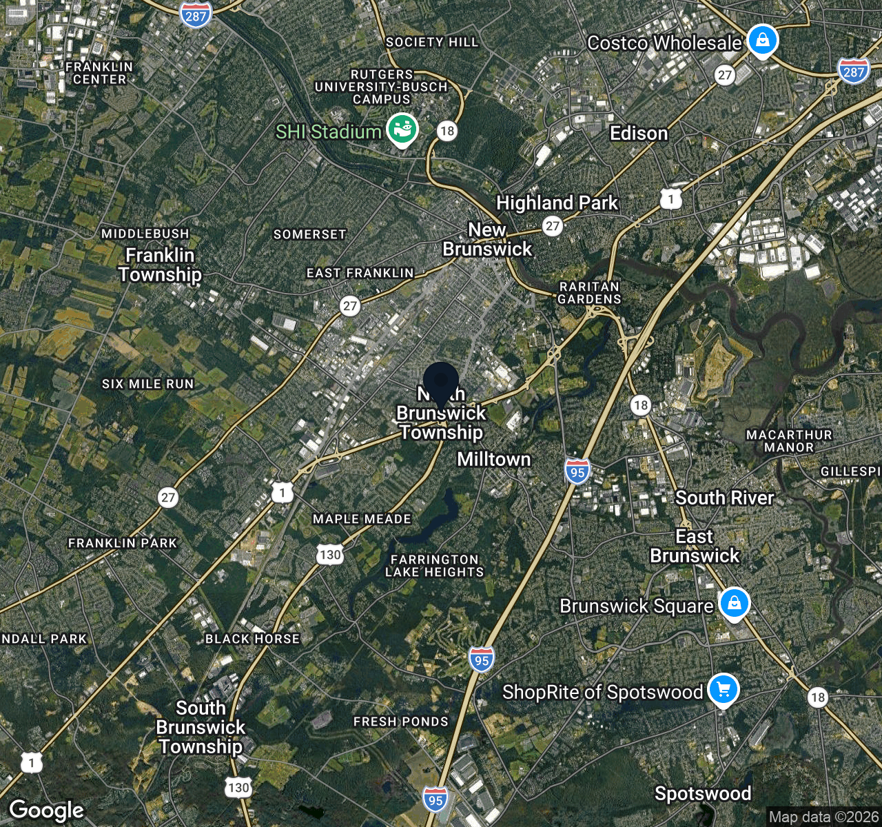 Hybrid map view of North Brunswick