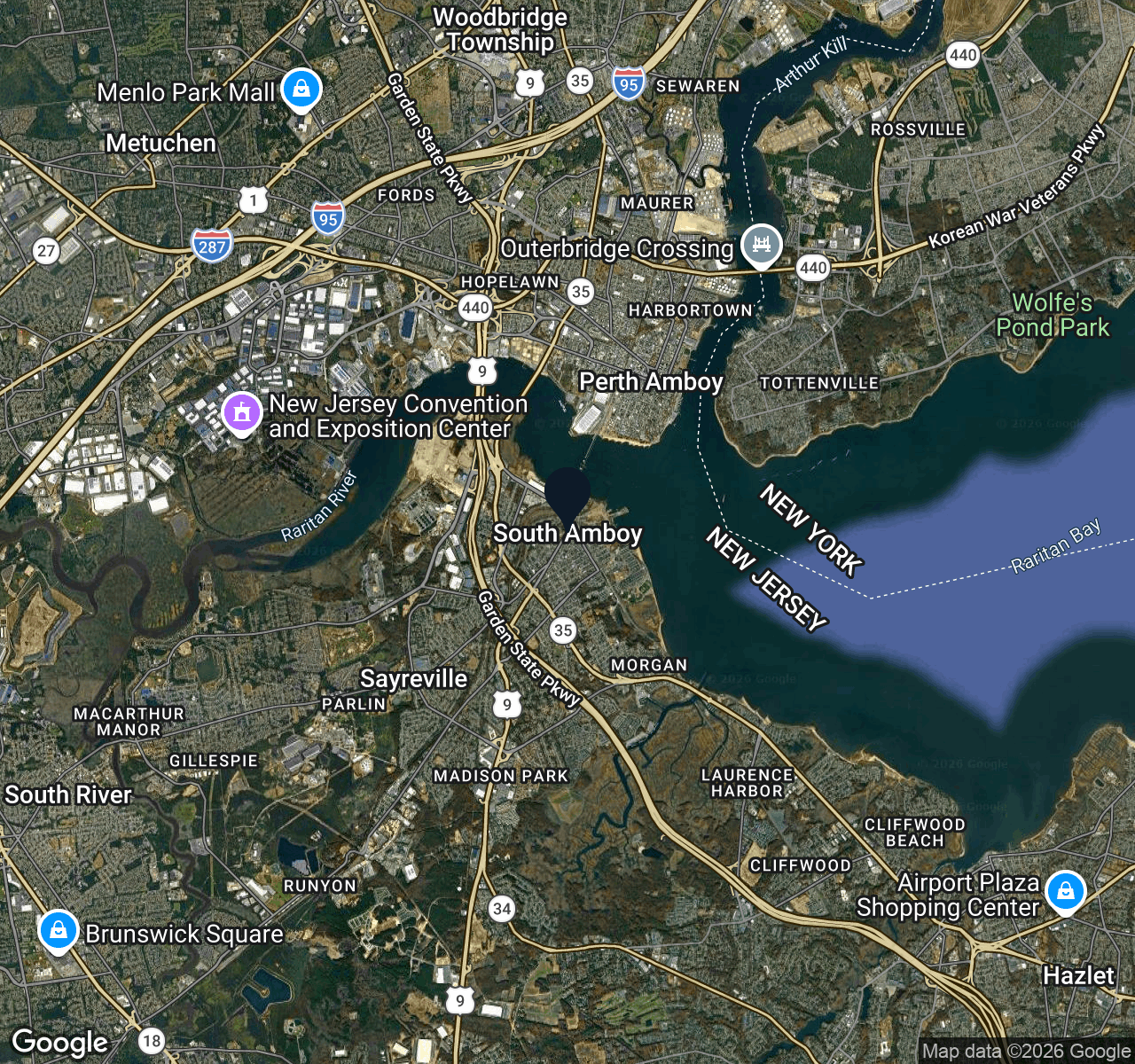 Hybrid map view of South Amboy