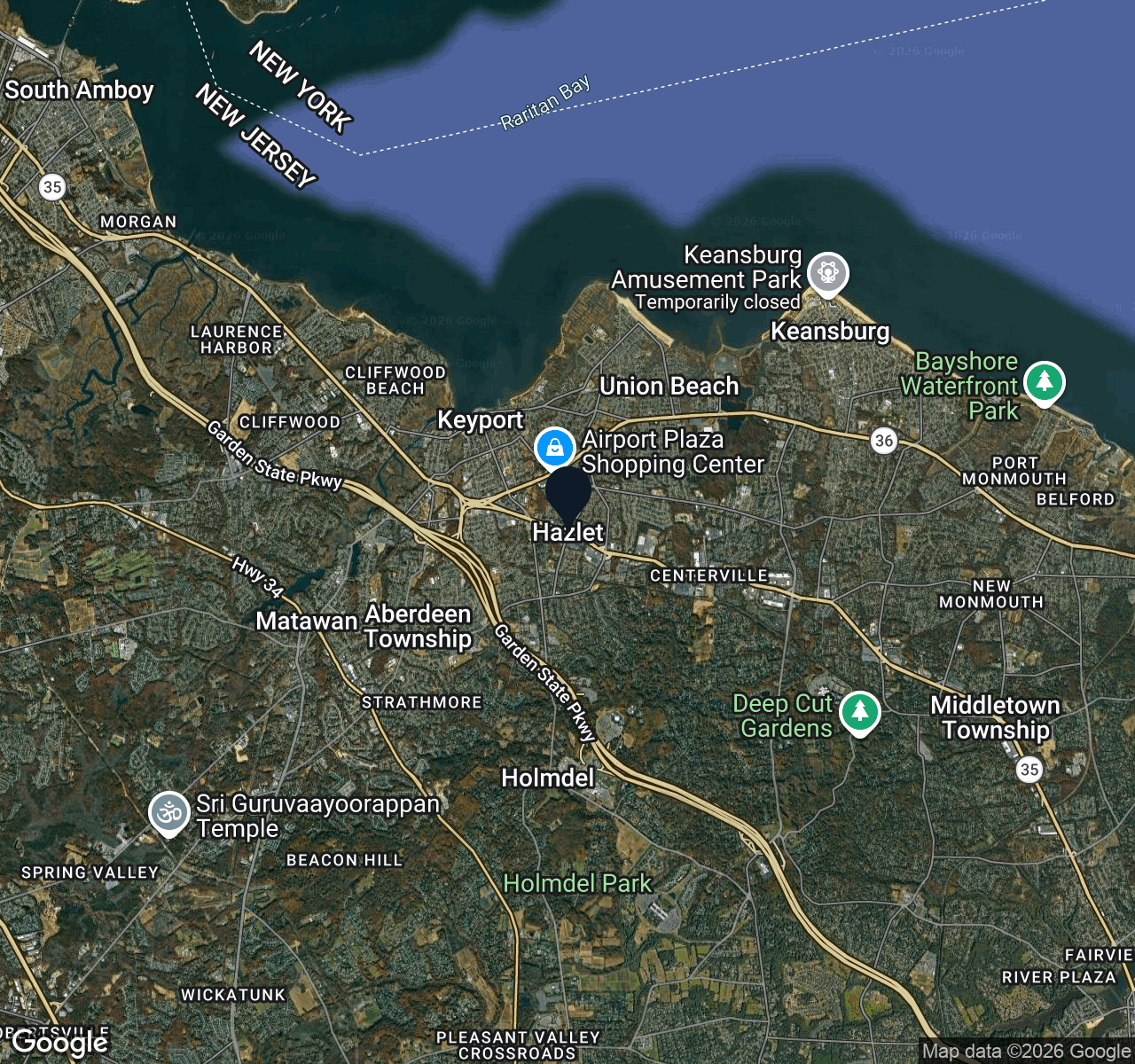Hybrid map view of Hazlet