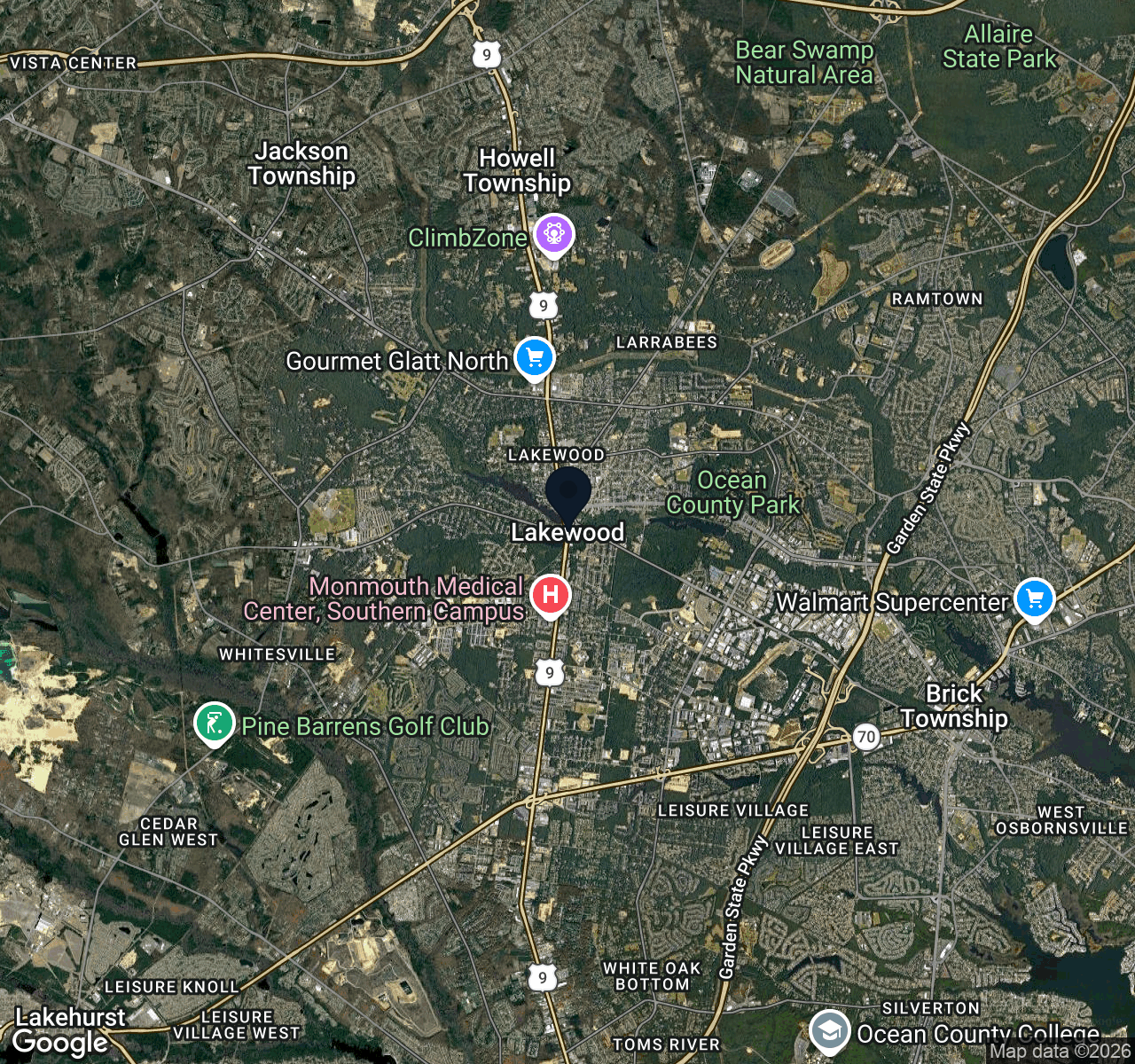 Hybrid map view of Lakewood