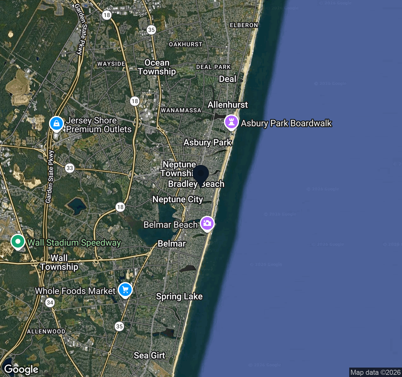 Hybrid map view of Bradley Beach Boro