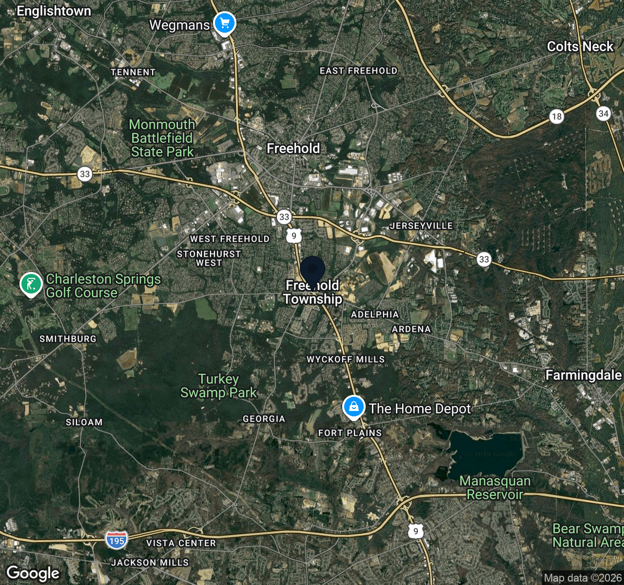 Hybrid map view of Freehold